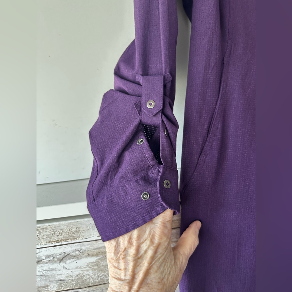 💜 Duluth Trading Tunic Dress XL Purple Roll Tab Sleeve Casual - Picture 2 of 9